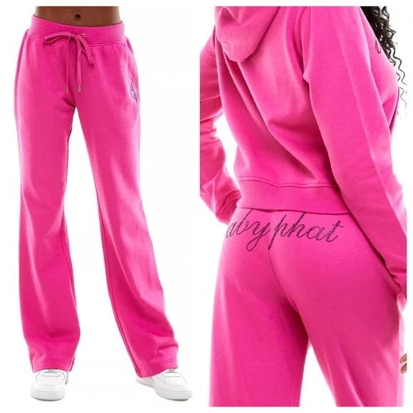 NWT Baby Phat Y2K Bling Logo Sweatpants Rhinestone Pink Plus Size 2X H14232 - Picture 1 of 13